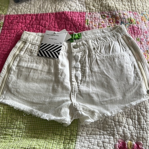 Free People • Sandrine Rose Cut Off Side Zipper White Denim Jean Shorts - Picture 4 of 8